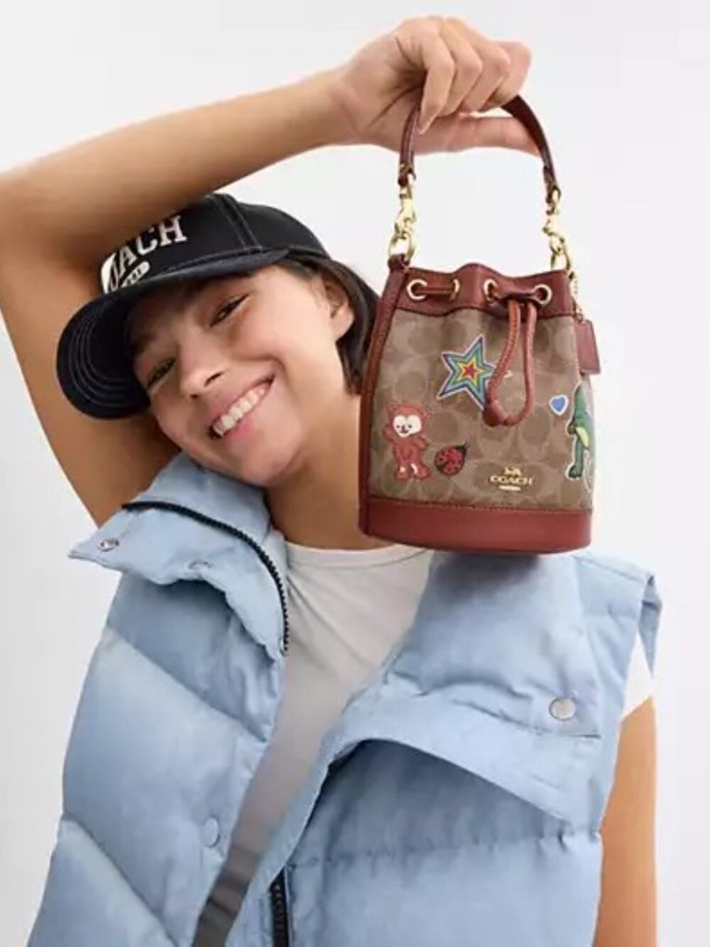 NWT Mini Bucket Bag In Signature Canvas With Sticker Print (CW300) - Picture 5 of 13